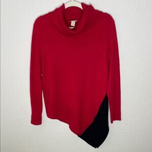 Chico's Red and Black Asymmetrical Turtleneck Sweater size 1/medium